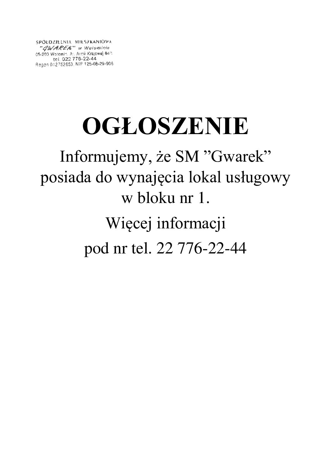 OGŁOSZENIE