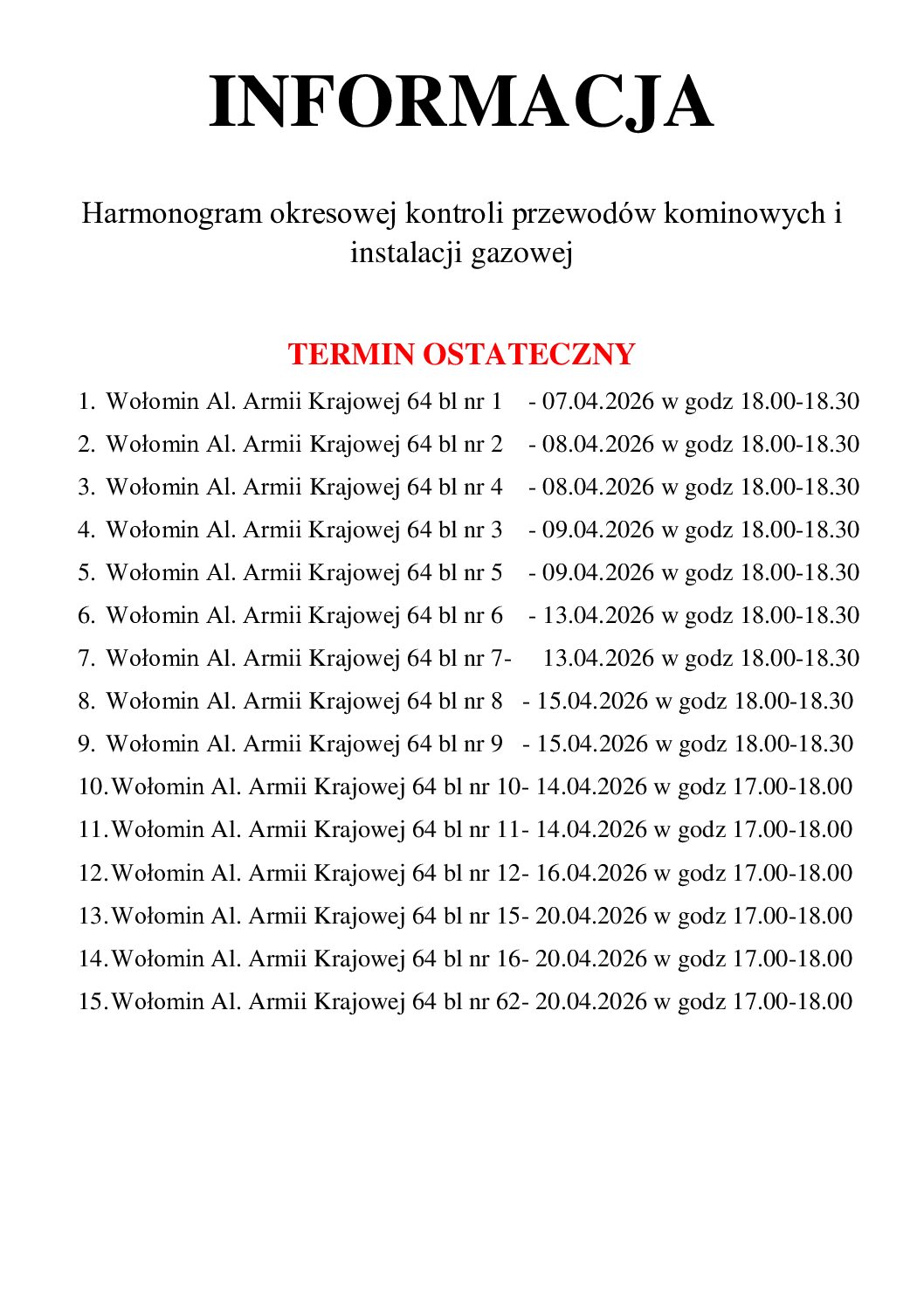 OSTATECZNY TERMIN – przeglądy