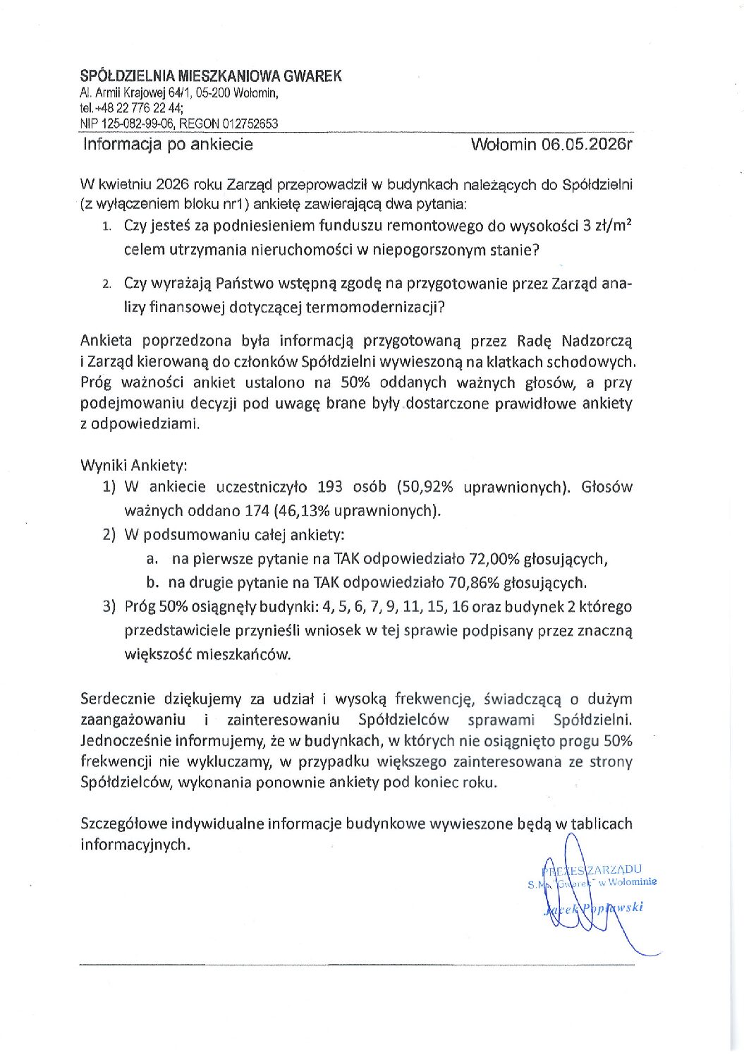 Informacja po ankiecie